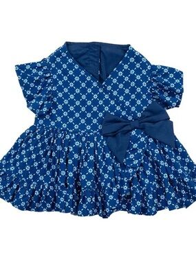 Navy Blue Floral Bow Dog Dress